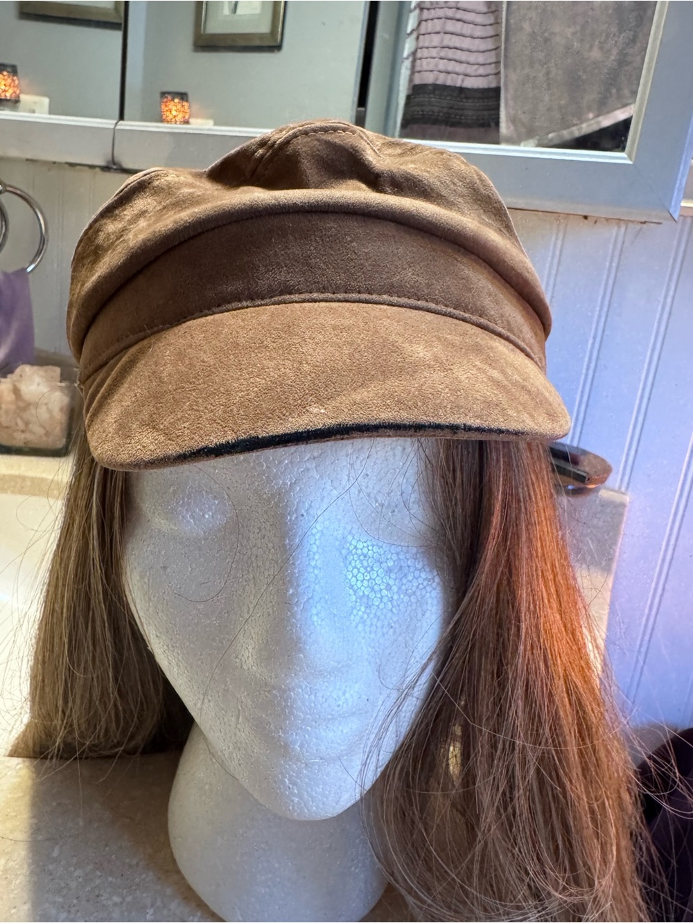 Nine West Brown Suede-Style Newsboy Cap
